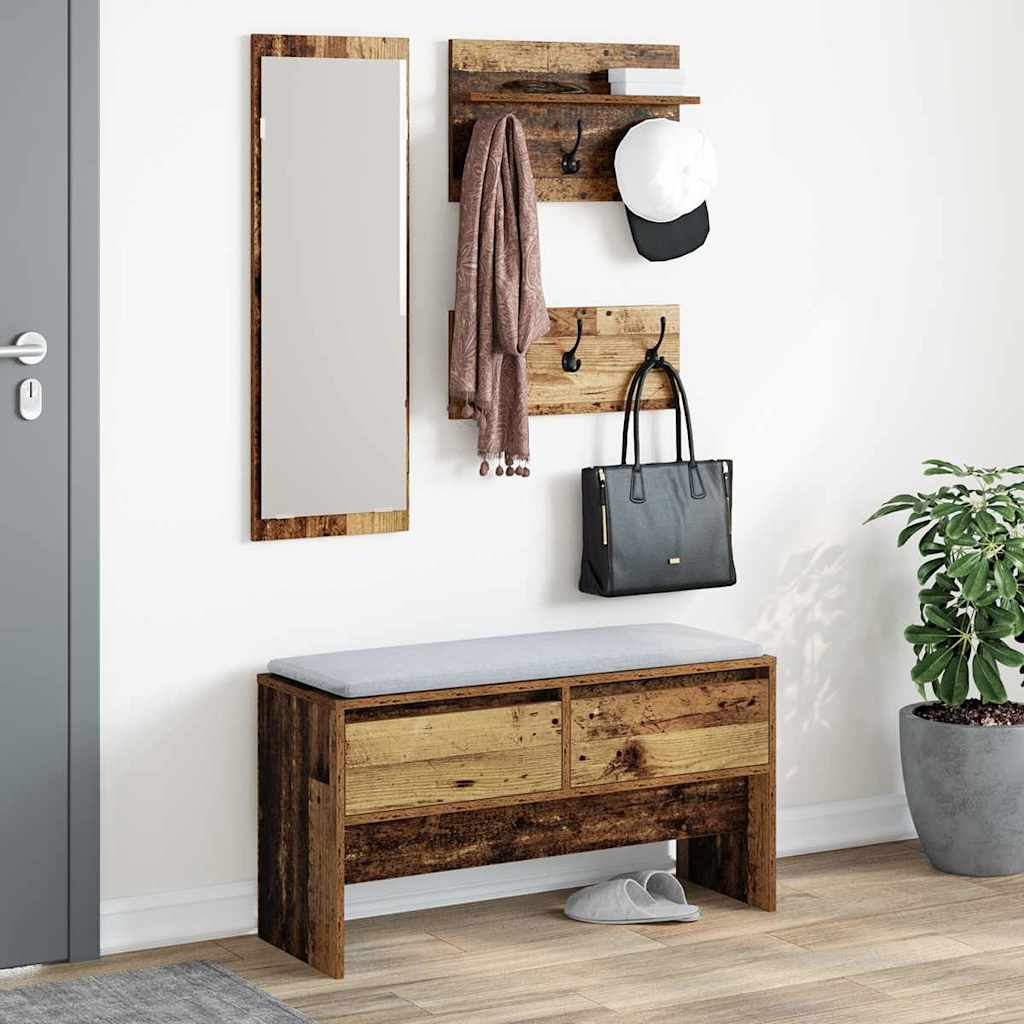 vidaXL Hallway Furniture Set with Shelf 4 pcs Old Wood Engineered Wood
