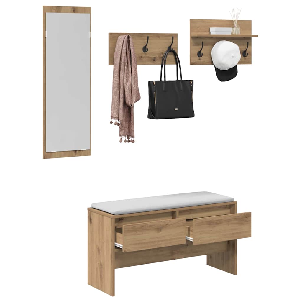 vidaXL Hallway Furniture Set 4 pcs Artisian Oak Engineered Wood