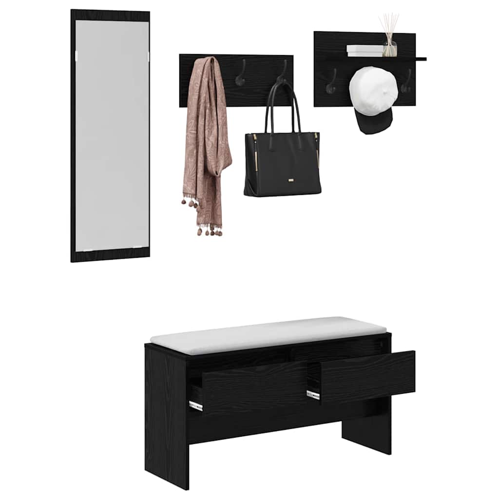vidaXL Hallway Furniture Set 4 pcs Black Oak Engineered Wood