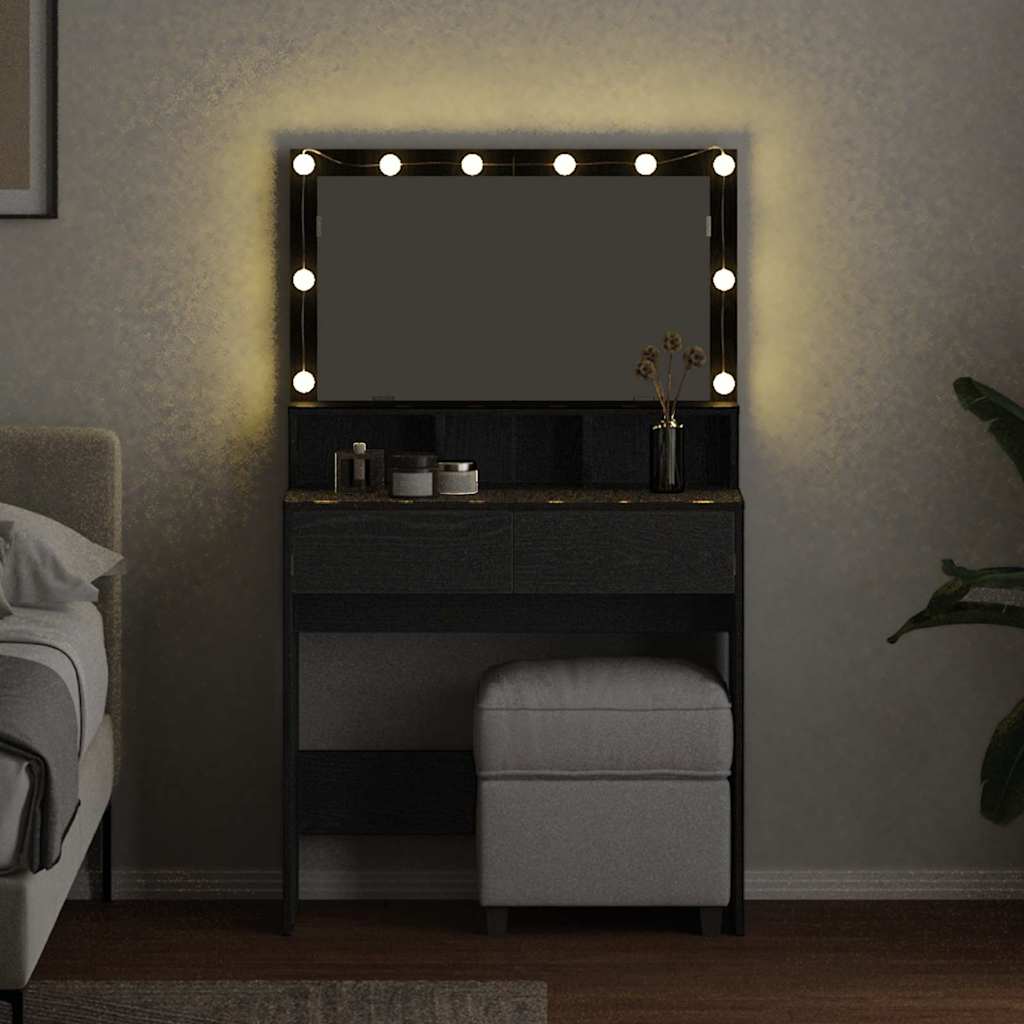 vidaXL Dressing Table Black Oak 80 x 41 x 134.5 cm Engineered Wood
