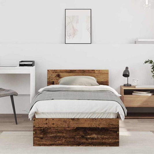 vidaXL Bed Frame with Headboard Old Wood 90 x 200 cm Engineered Wood
