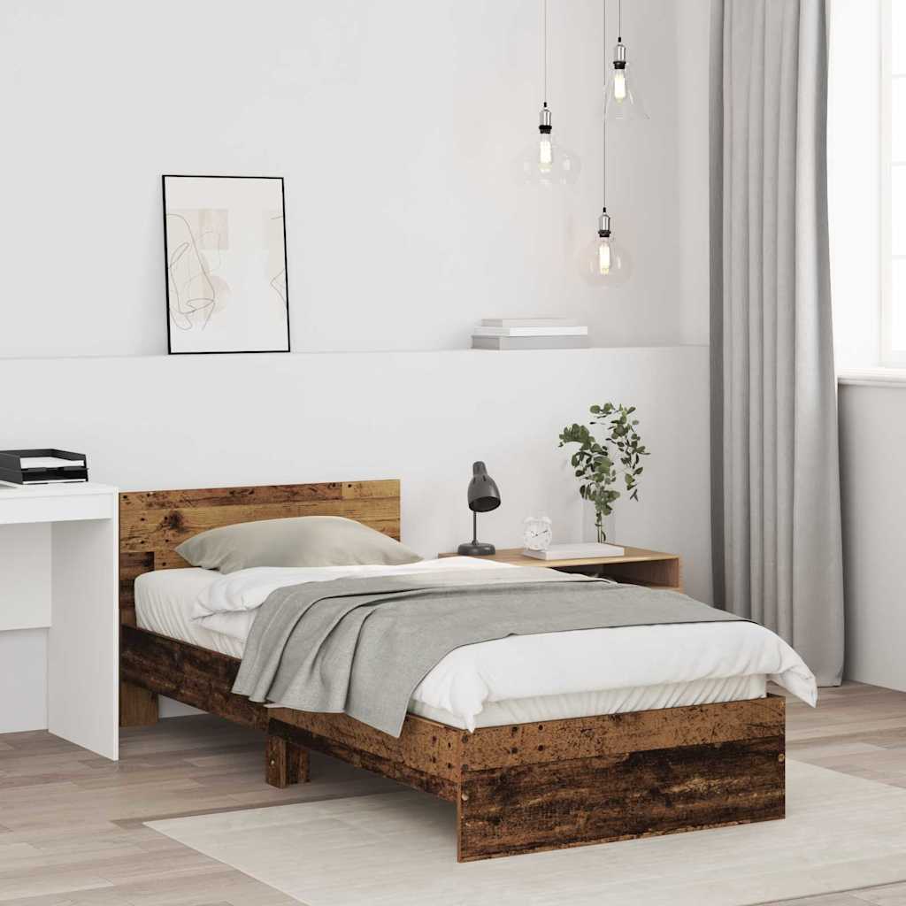 vidaXL Bed Frame with Headboard Old Wood 90 x 200 cm Engineered Wood