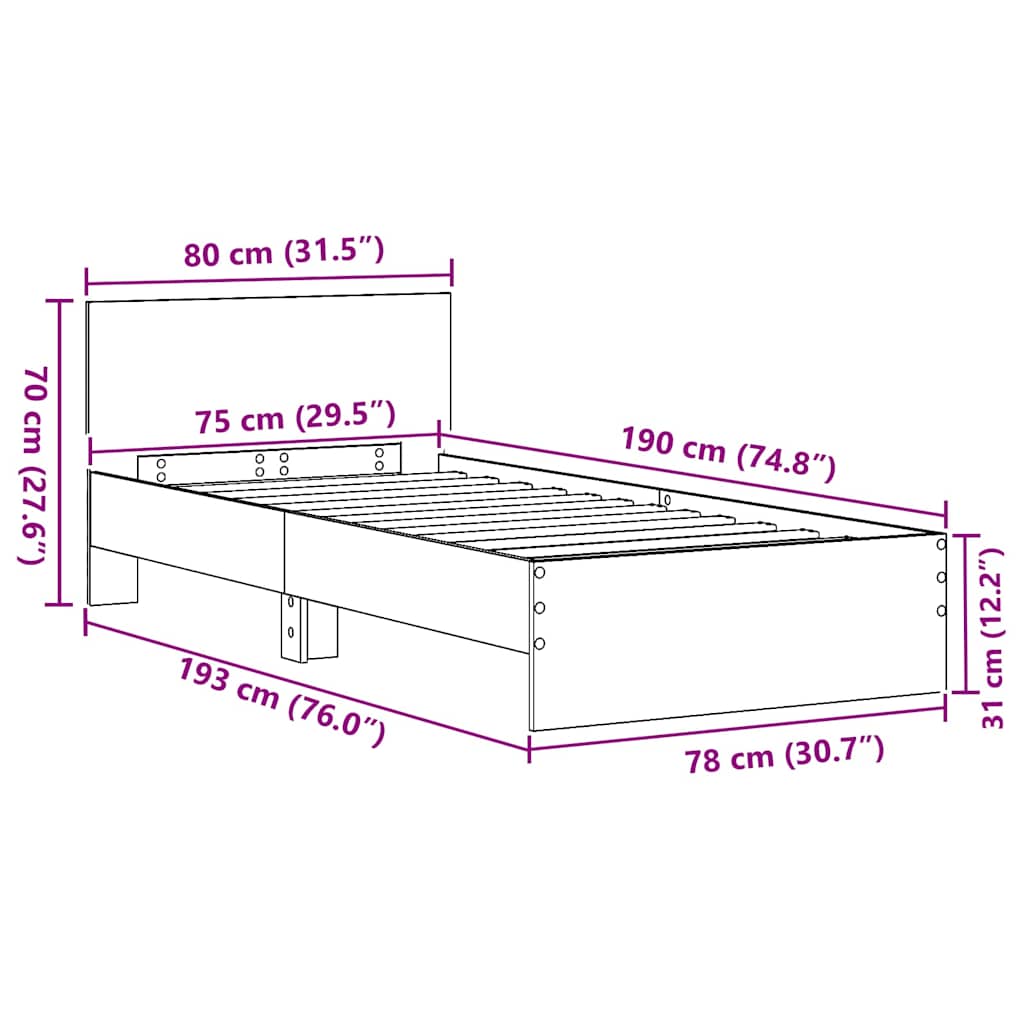 vidaXL Bed Frame Artisan Oak 75 x 190 cm Engineered Wood