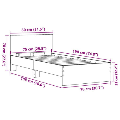 vidaXL Bed Frame with Headboard Black Oak 75 x 190 cm Engineered Wood