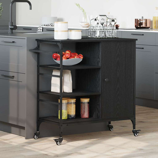 vidaXL Kitchen Trolley Black Oak 87.5 x 39 x 84.5 cm Engineered Wood