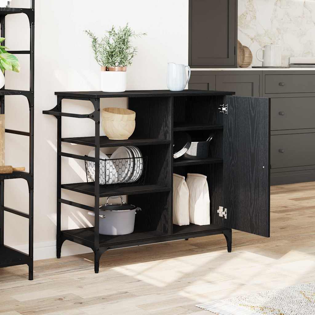 vidaXL Kitchen Trolley Black Oak 87.5 x 39 x 84.5 cm Engineered Wood