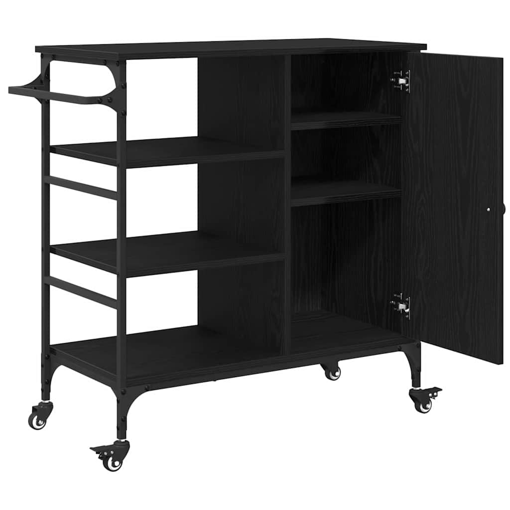 vidaXL Kitchen Trolley Black Oak 87.5 x 39 x 84.5 cm Engineered Wood