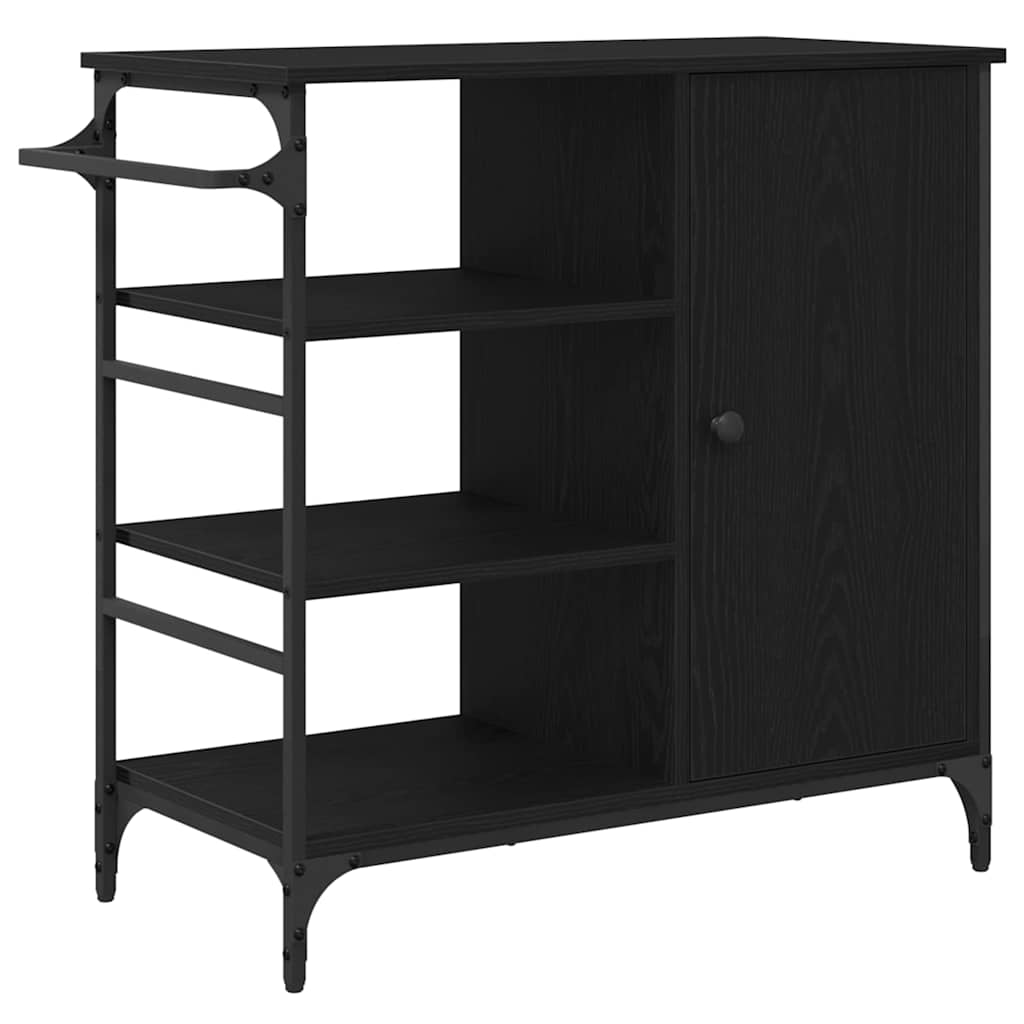 vidaXL Kitchen Trolley Black Oak 87.5 x 39 x 84.5 cm Engineered Wood