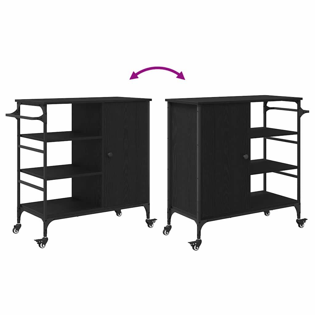vidaXL Kitchen Trolley Black Oak 87.5 x 39 x 84.5 cm Engineered Wood