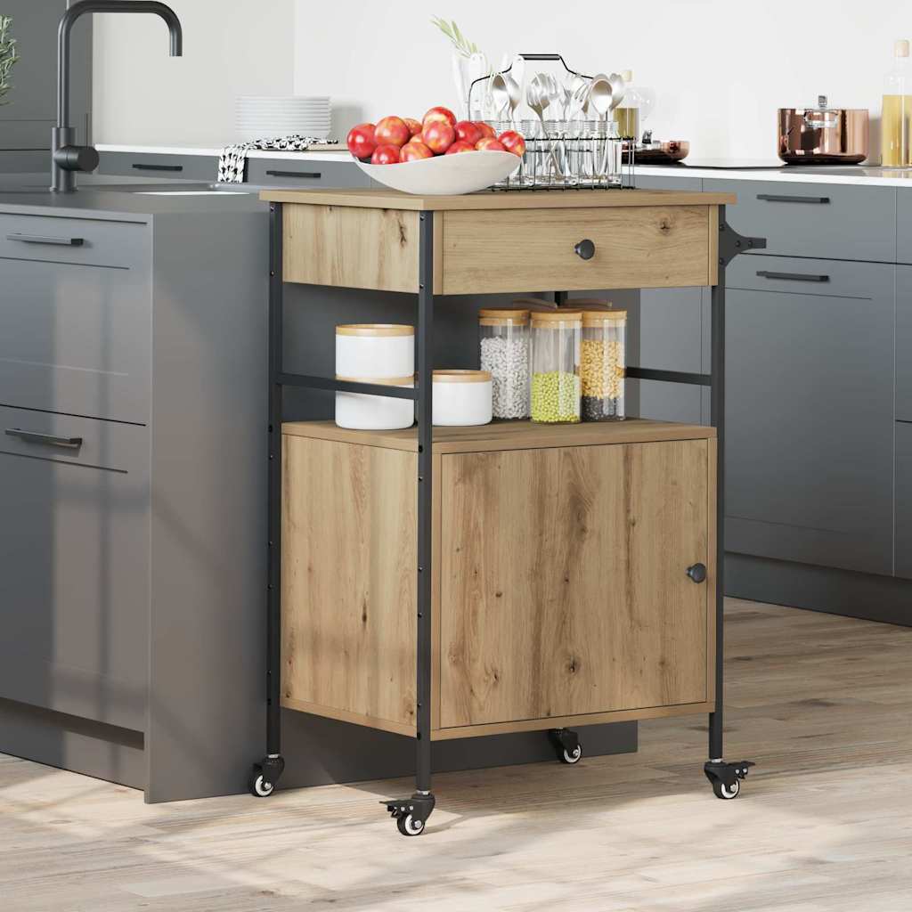 vidaXL Kitchen Trolley Artisan Oak 56 x 43 x 89.5 cm Engineered Wood