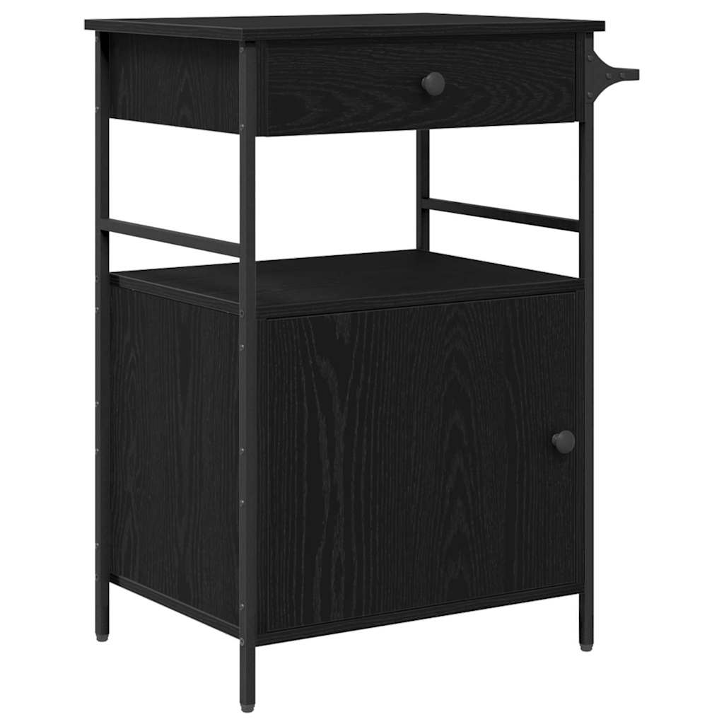 vidaXL Kitchen Trolley Black Oak 56 x 43 x 89.5 cm Engineered Wood