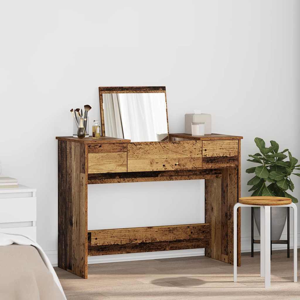 vidaXL Cosmetic Table with Drawer with Mirror Old Wood 100 x 45 x76 cm