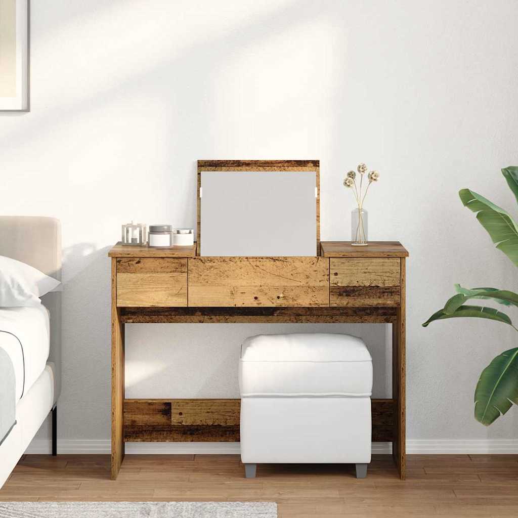 vidaXL Cosmetic Table with Drawer with Mirror Old Wood 100 x 45 x76 cm