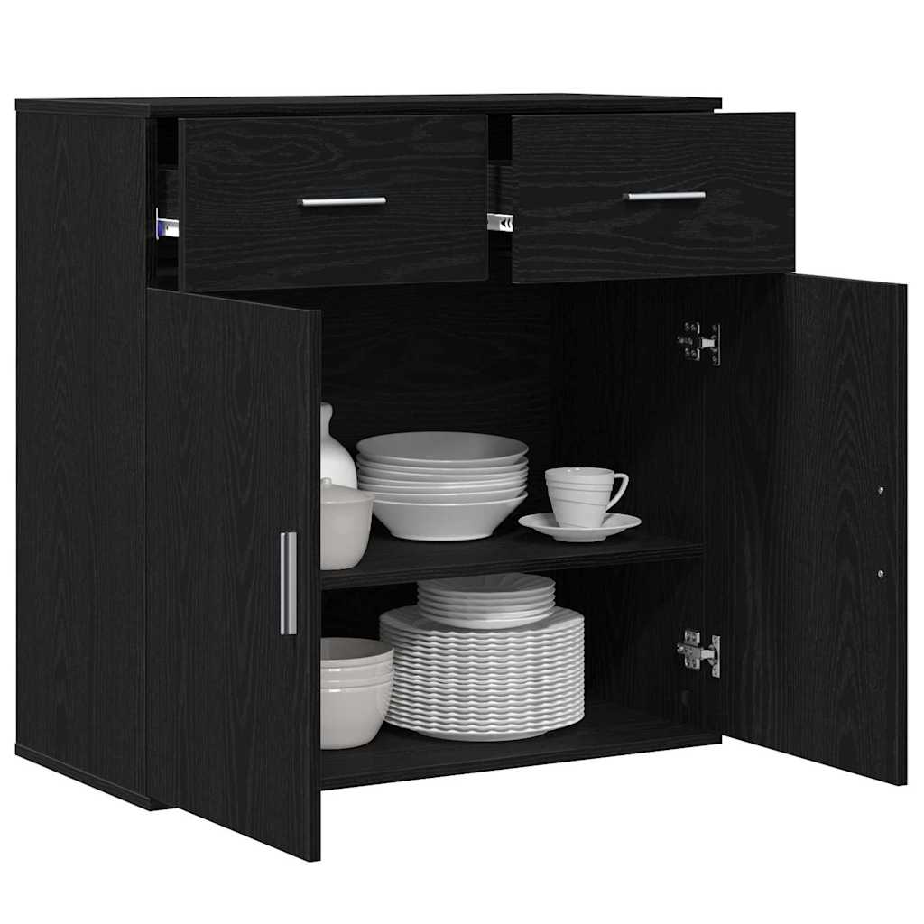 vidaXL Sideboard with Drawer Black Oak 78 x 38 x 80 cm Engineered Wood