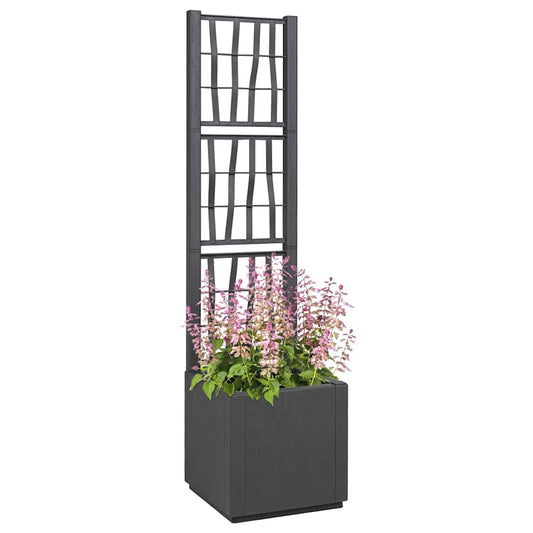 vidaXL Garden Planter with Trellis Dark Grey 36 x 36 x 140 cm PP