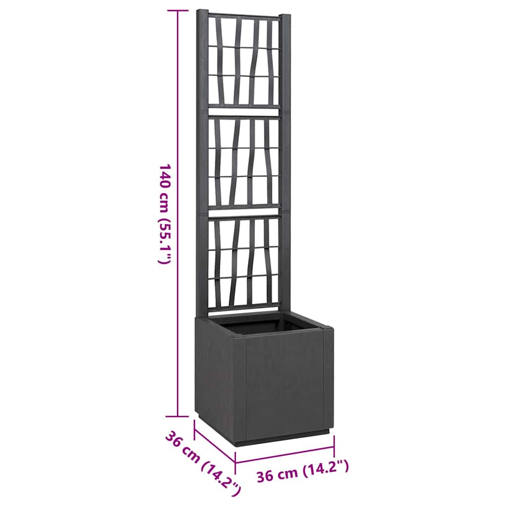 vidaXL Garden Planter with Trellis Dark Grey 36 x 36 x 140 cm PP