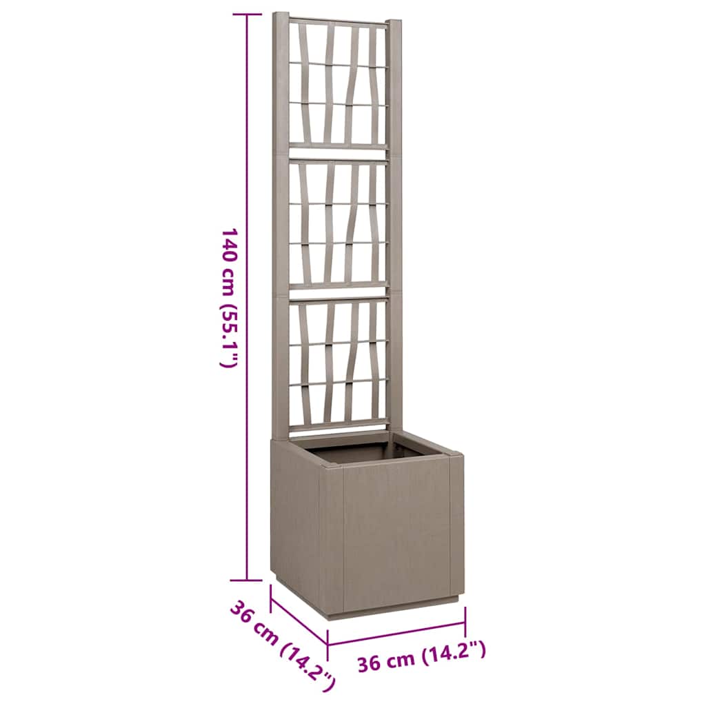 vidaXL Garden Planter with Trellis Light Brown 36 x 36 x 140 cm PP