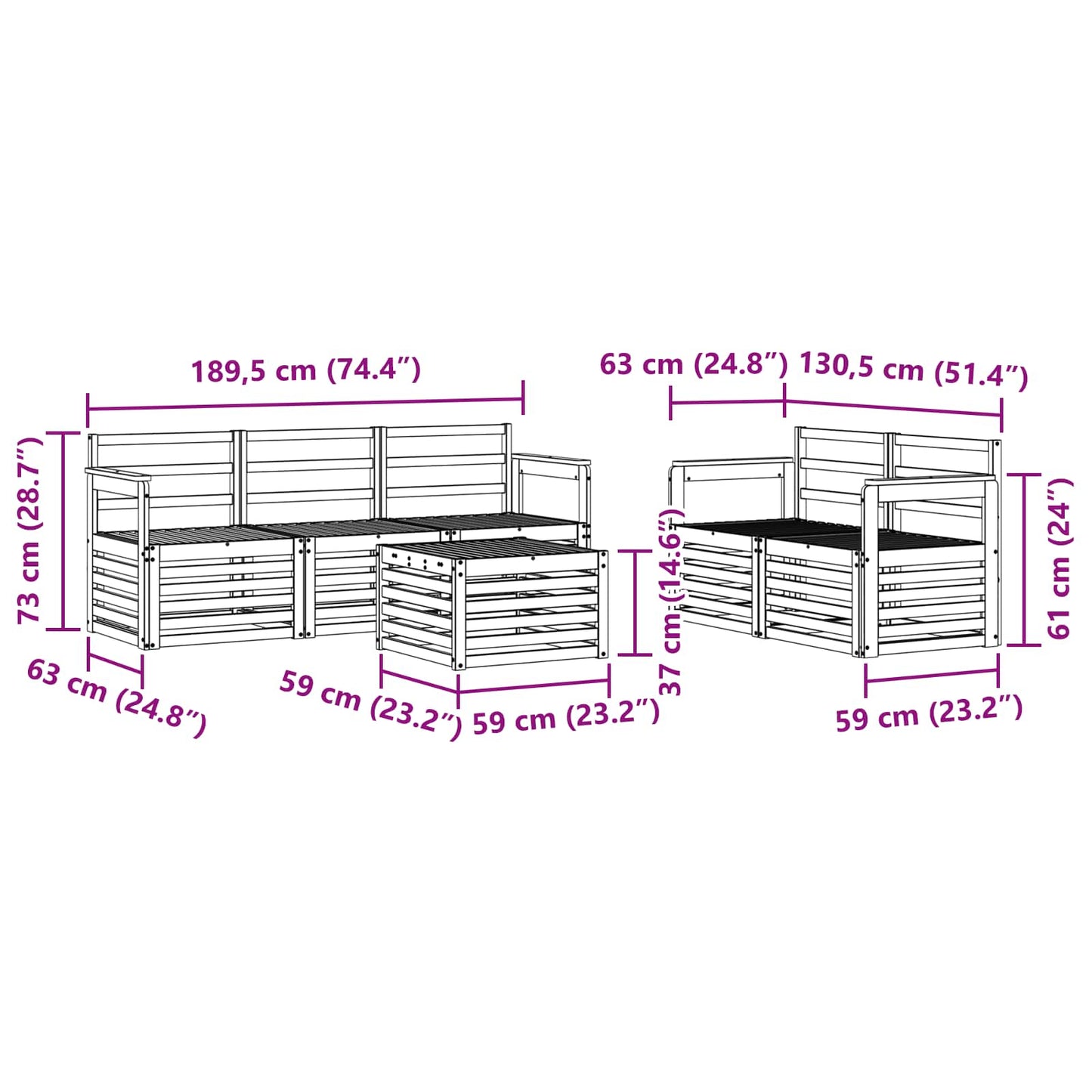 vidaXL Outdoor Sofa Set 6 pcs Natural Solid Acacia Wood