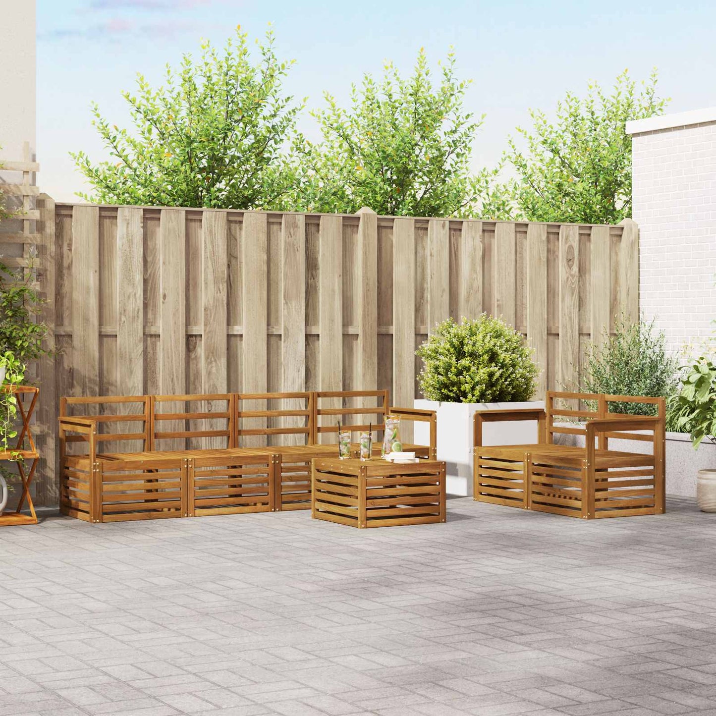 vidaXL Outdoor Sofa Set 7 pcs Natural Solid Acacia Wood