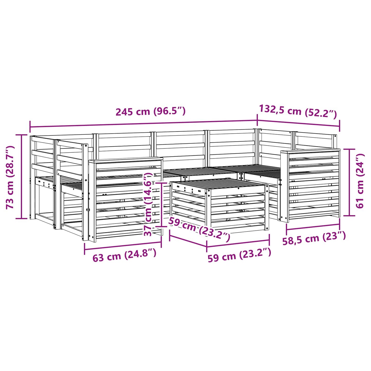 vidaXL Outdoor Sofa Set 7 pcs Natural Solid Acacia Wood