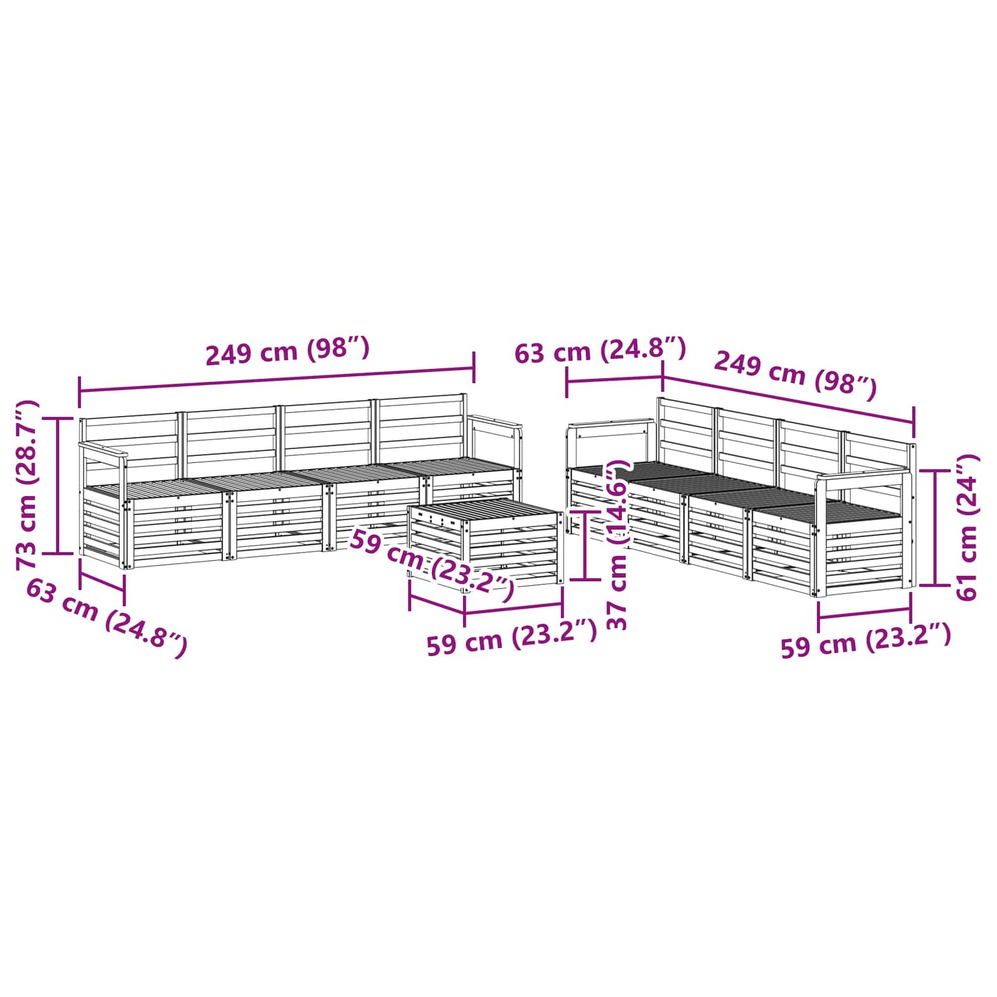 vidaXL Outdoor Sofa Set 9 pcs Natural
