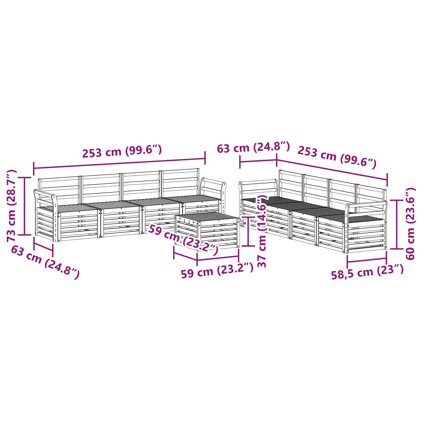 vidaXL Outdoor Sofa Set 9 pcs Natural