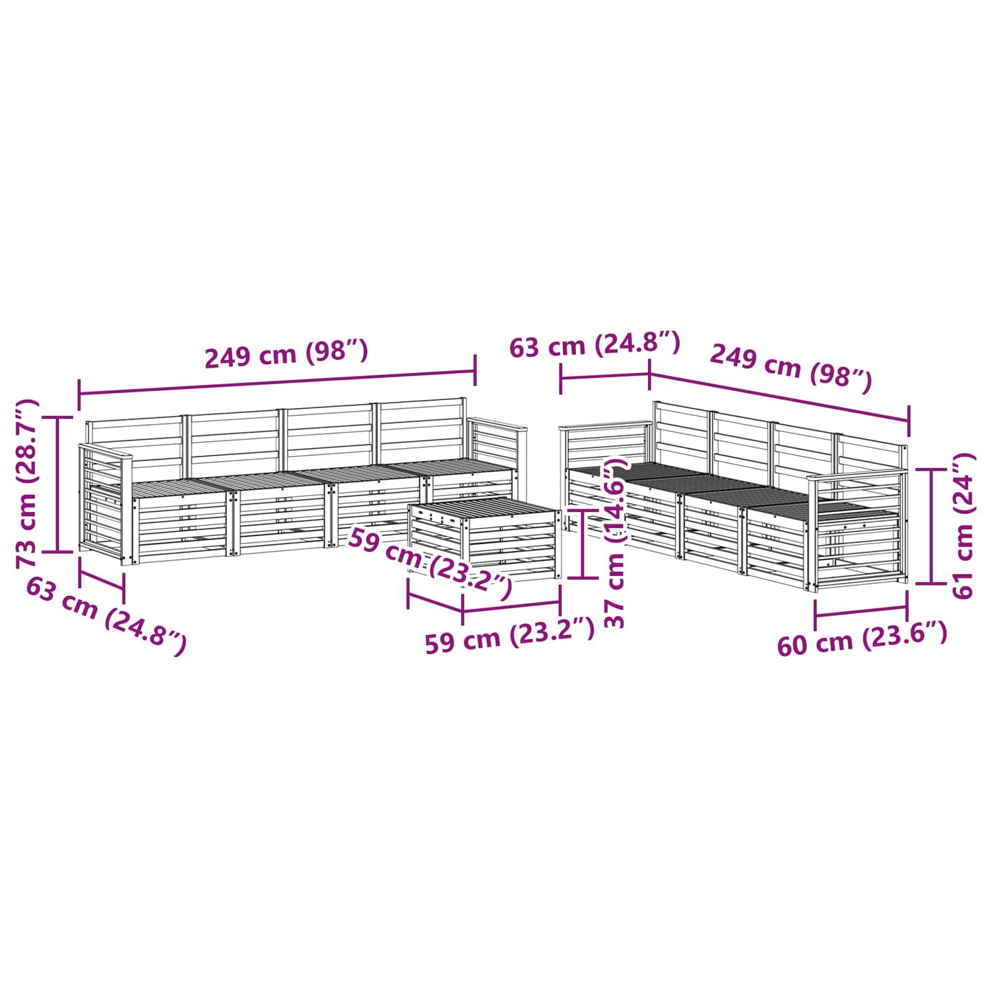 vidaXL Outdoor Sofa Set 9 pcs Natural