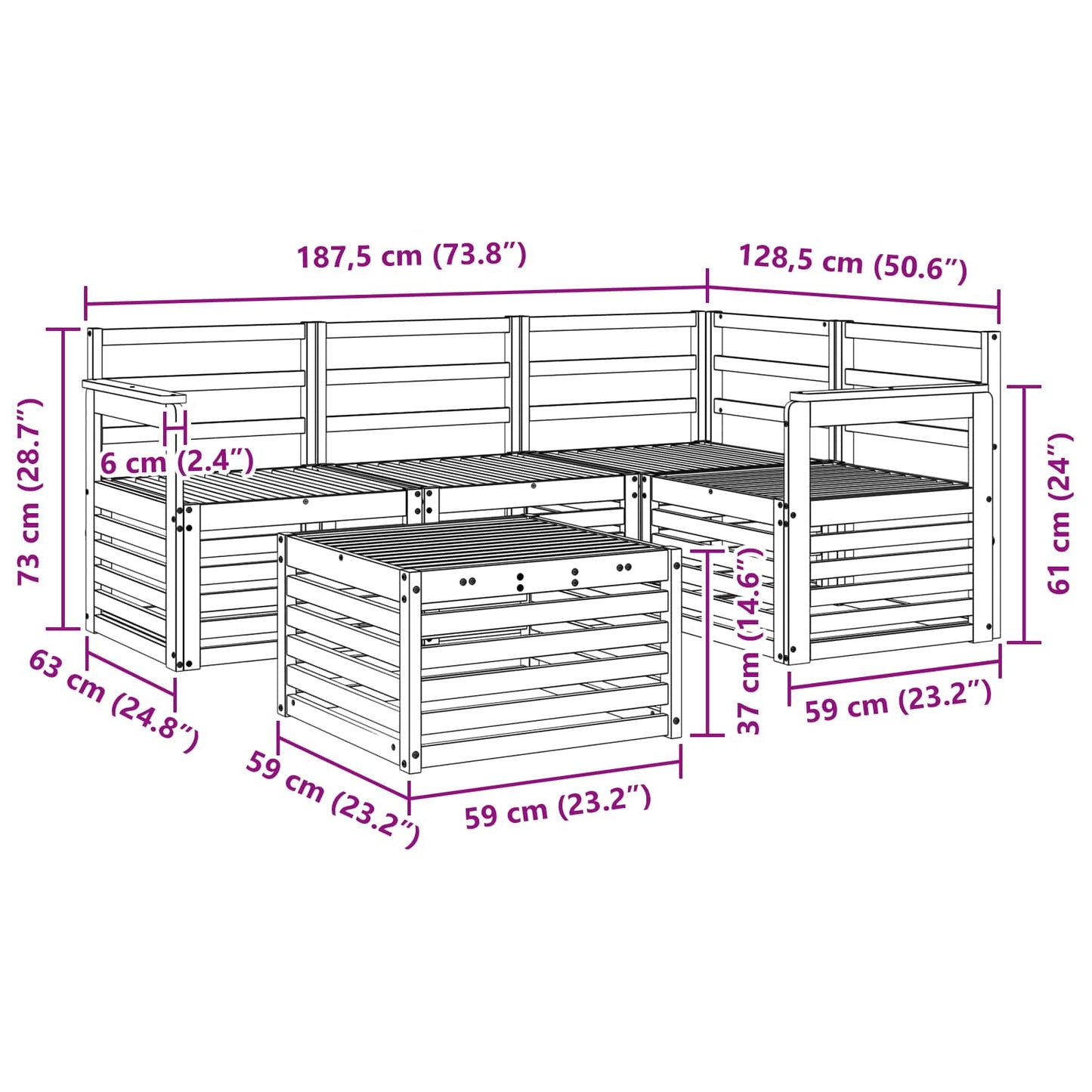 vidaXL Outdoor Sofa Set 5 pcs Natural