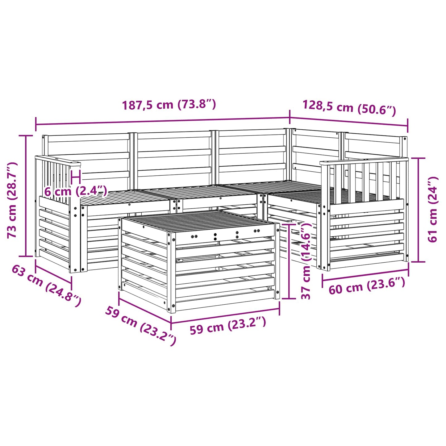 vidaXL Outdoor Sofa Set 5 pcs Natural