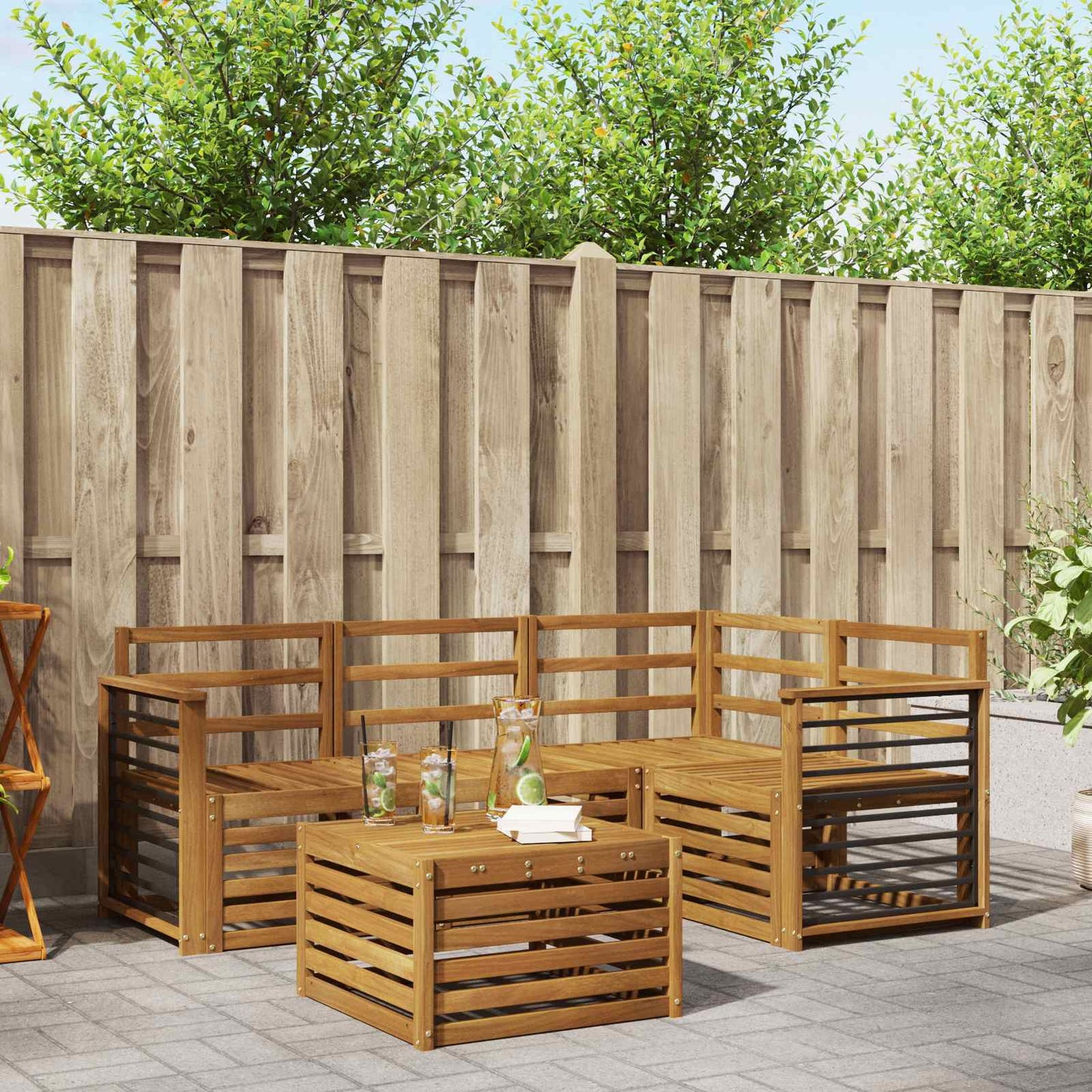 vidaXL Outdoor Sofa Set 5 pcs Natural Solid Acacia Wood