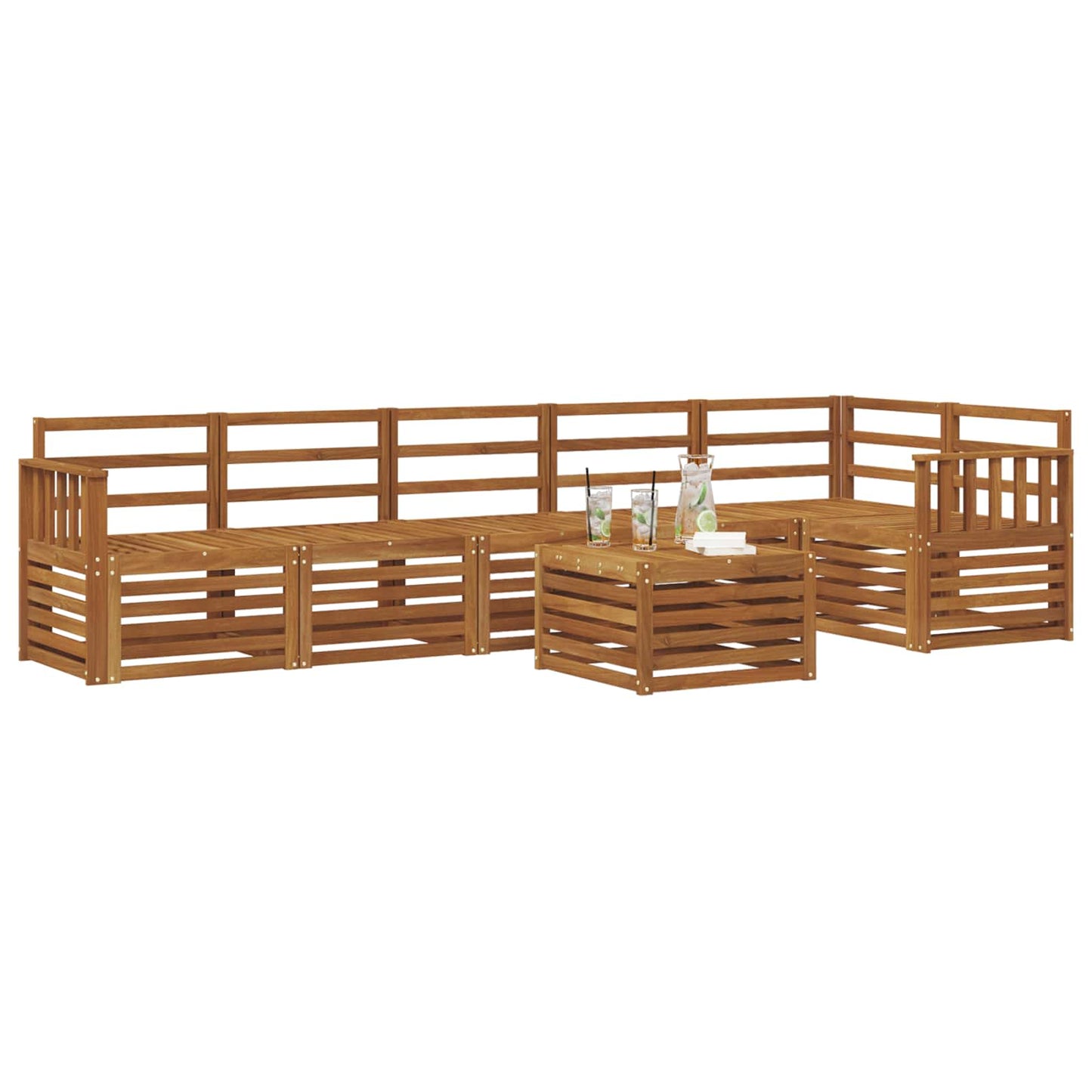 vidaXL Sectional Sofa Set 7 pcs Natural Solid Acacia Wood
