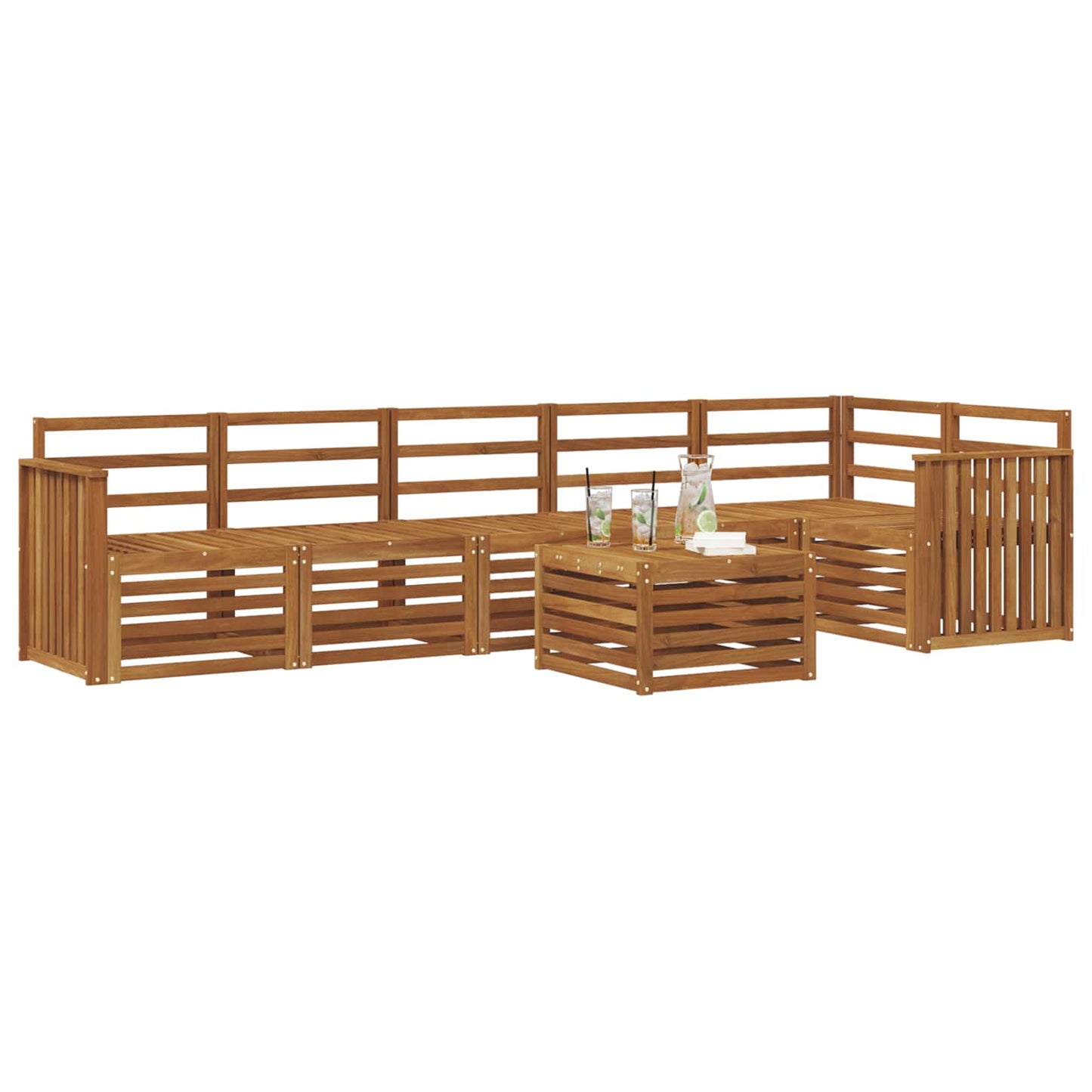 vidaXL Sectional Sofa Set 7 pcs Natural Solid Acacia Wood