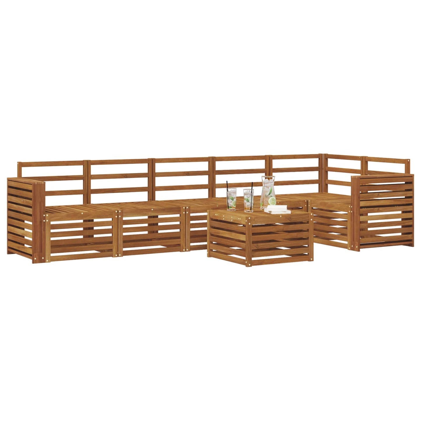 vidaXL Sectional Sofa Set 7 pcs Natural Solid Acacia Wood