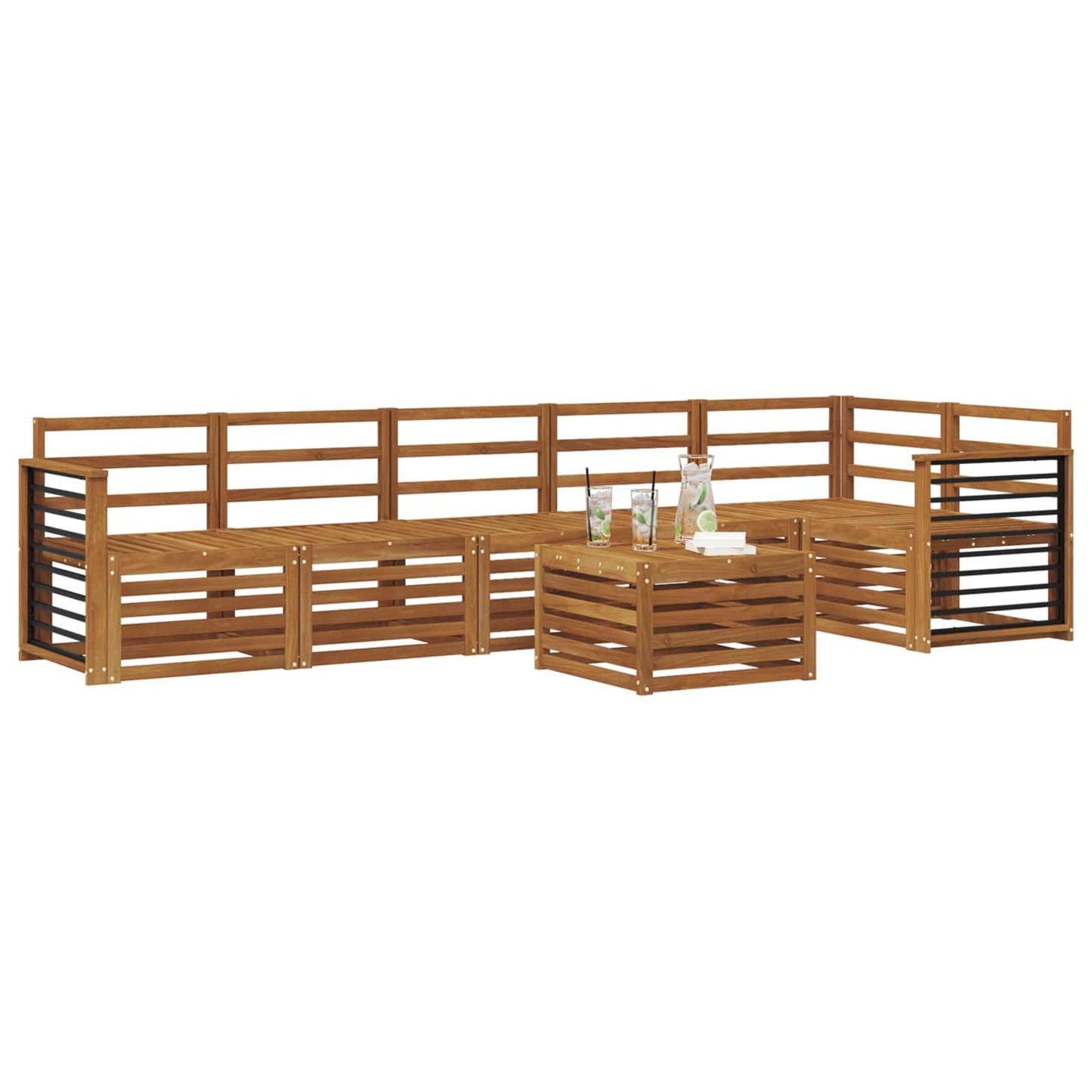 vidaXL Sectional Sofa Set 7 pcs Natural Solid Acacia Wood