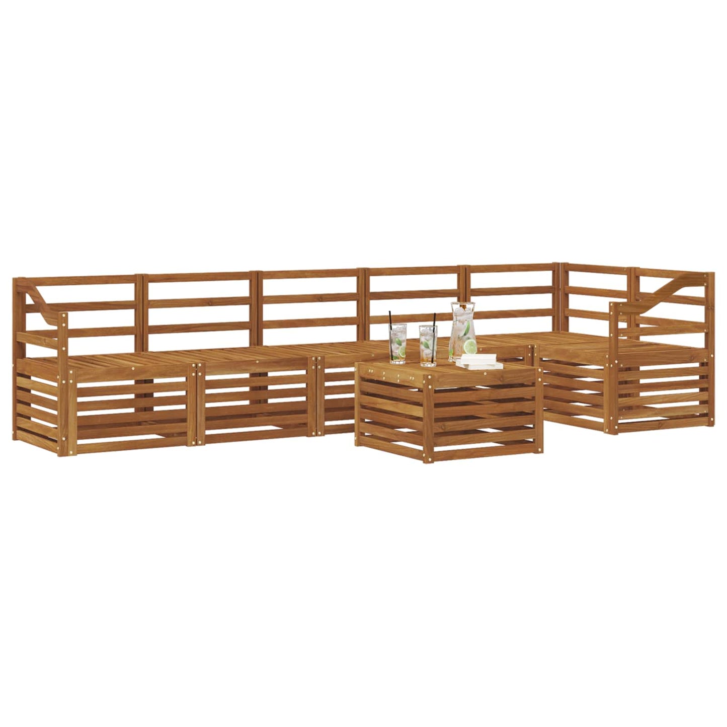 vidaXL Sectional Sofa Set 7 pcs Natural Solid Acacia Wood