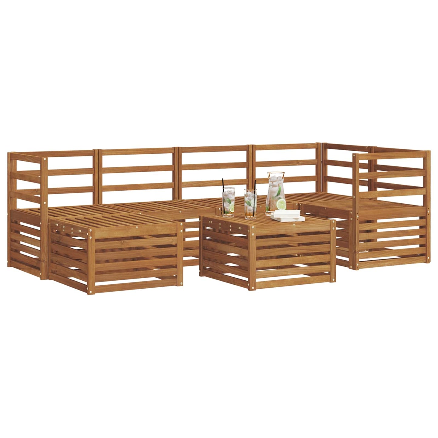 vidaXL Sectional Sofa Set 7 pcs Natural Solid Acacia Wood