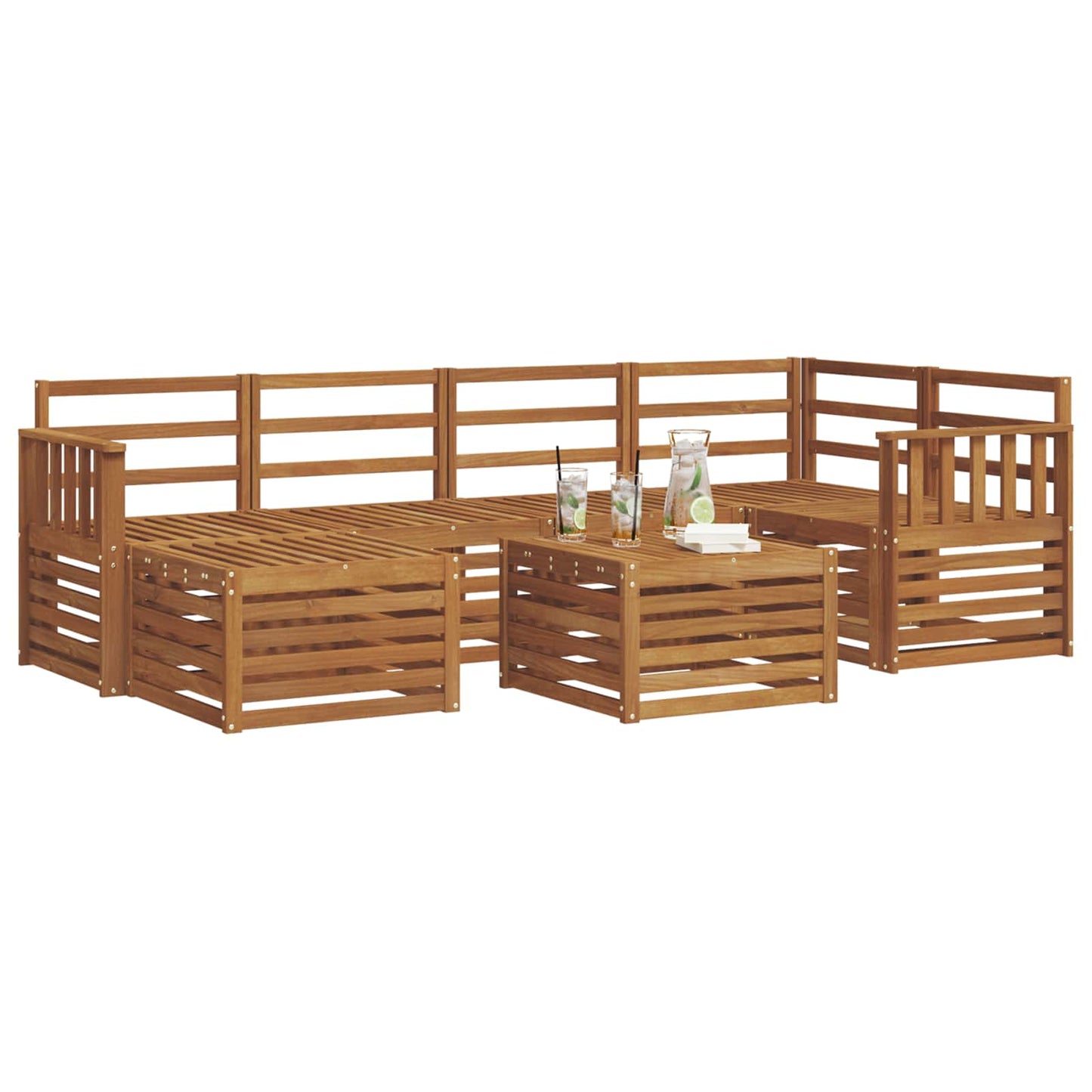 vidaXL Sectional Sofa Set 7 pcs Natural Solid Acacia Wood