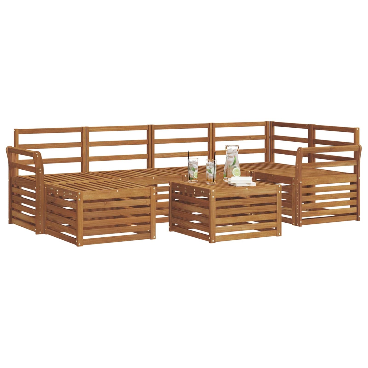 vidaXL Sectional Sofa Set 7 pcs Natural Solid Acacia Wood