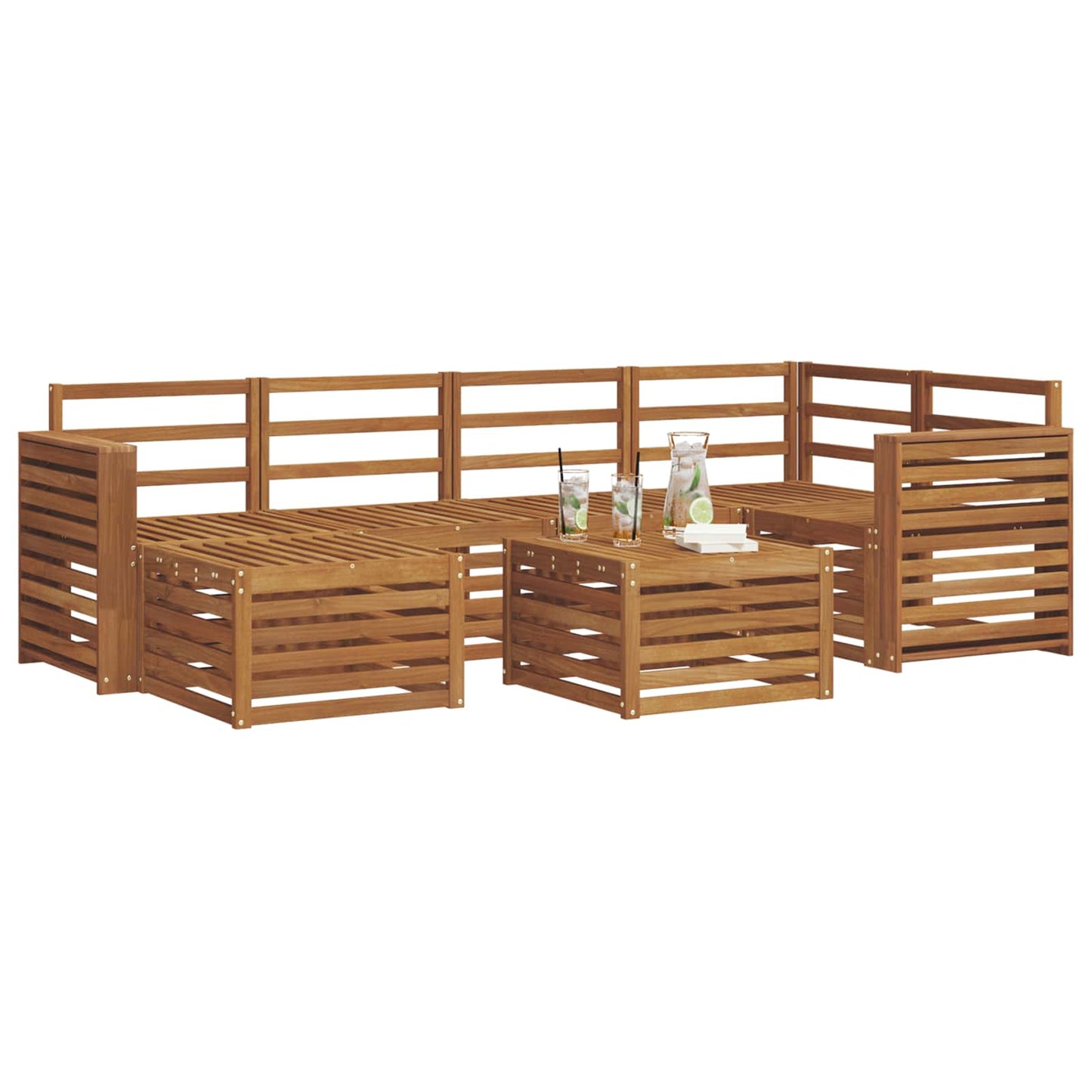 vidaXL Sectional Sofa Set 7 pcs Natural Solid Acacia Wood