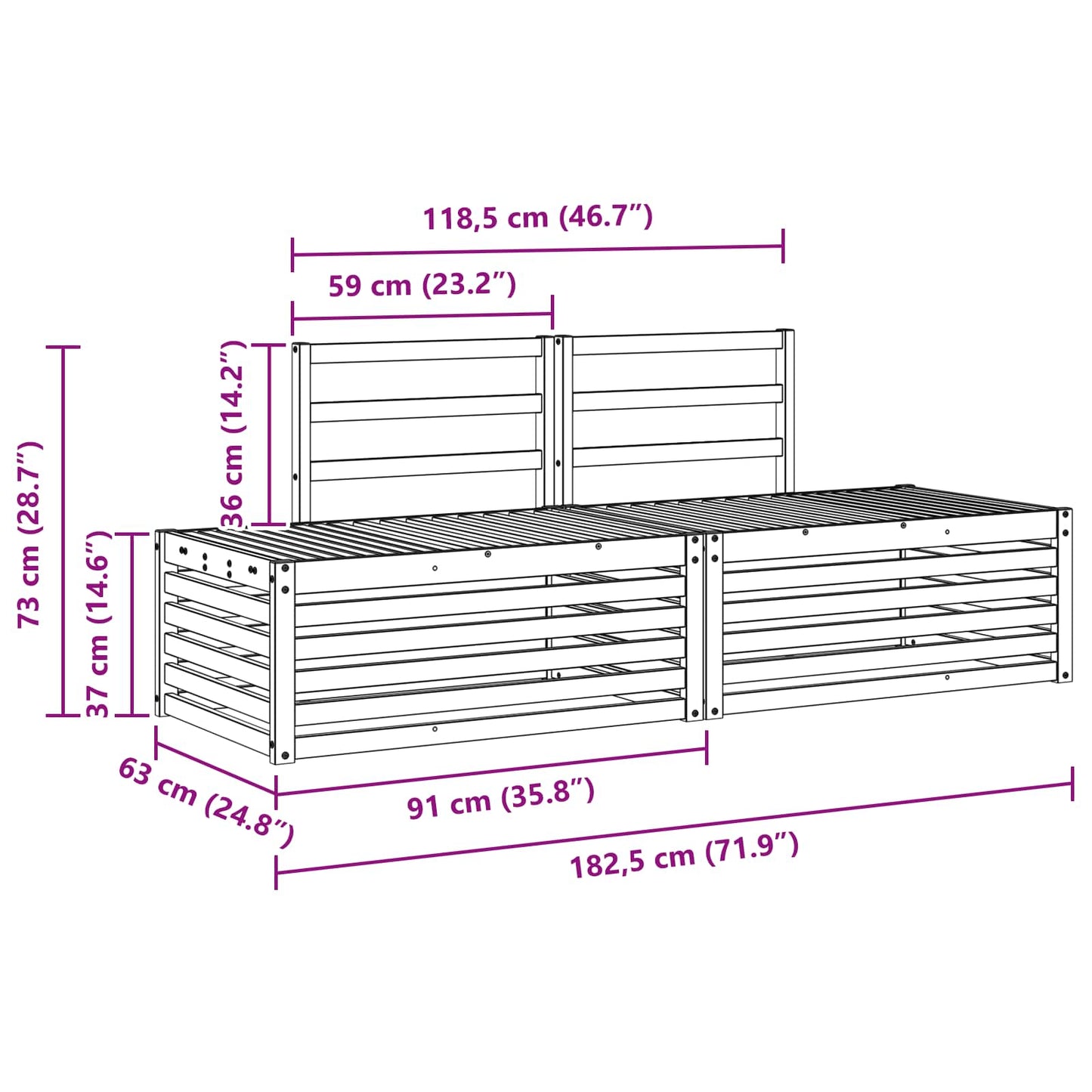 vidaXL Outdoor Sofa Set 2 Piece Natural 182.5 x 63 x 73 cm