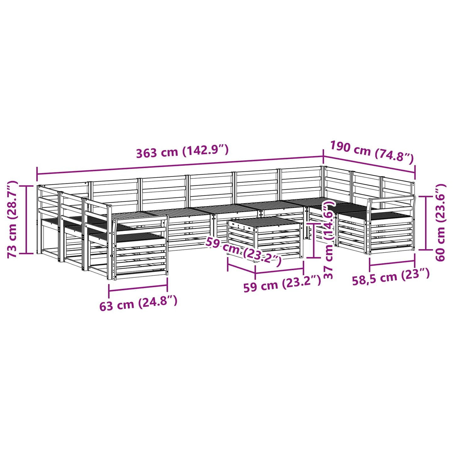 vidaXL Outdoor Sofa Set 11 pcs Natural Solid Acacia Wood
