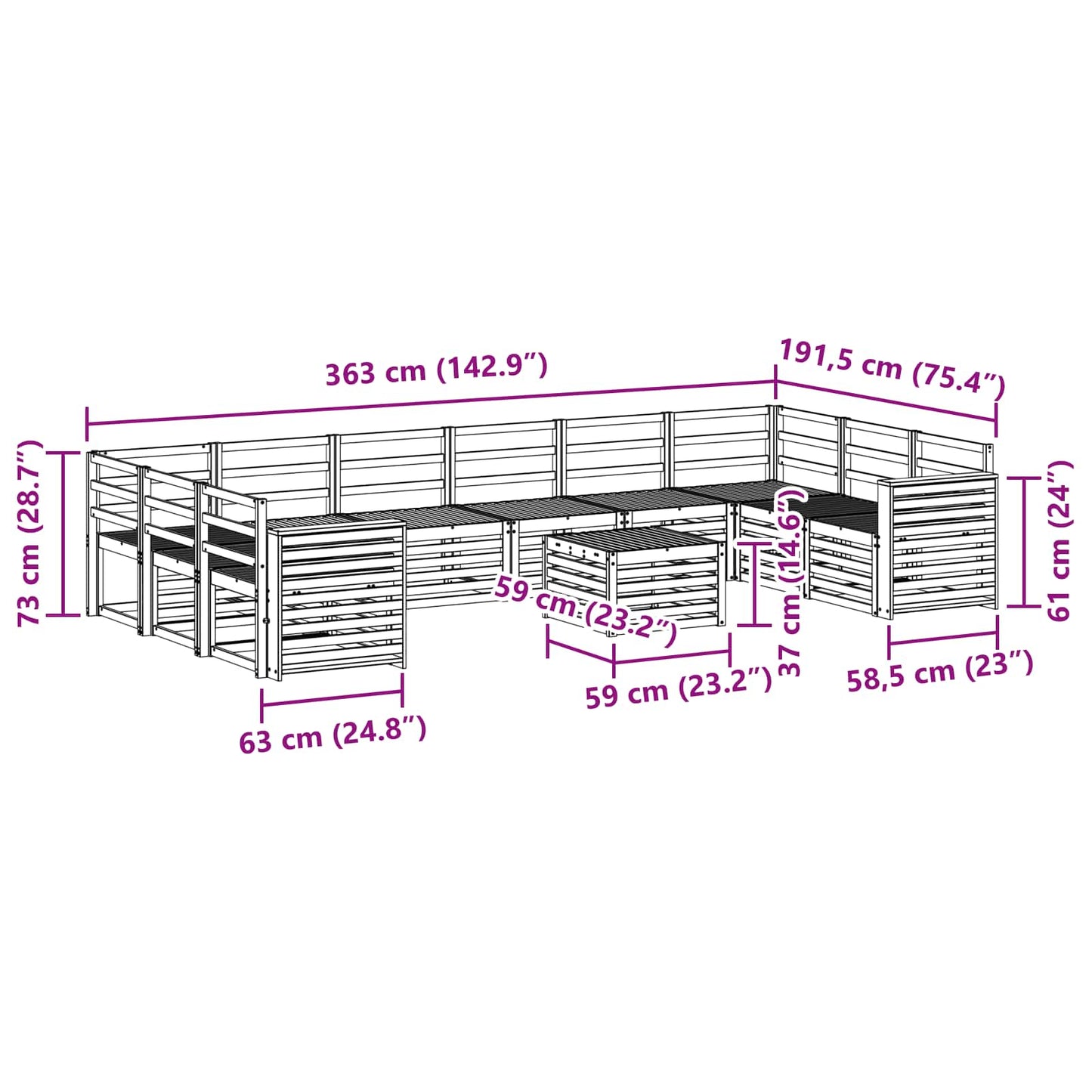 vidaXL Outdoor Sofa Set 11 pcs Natural Solid Acacia Wood