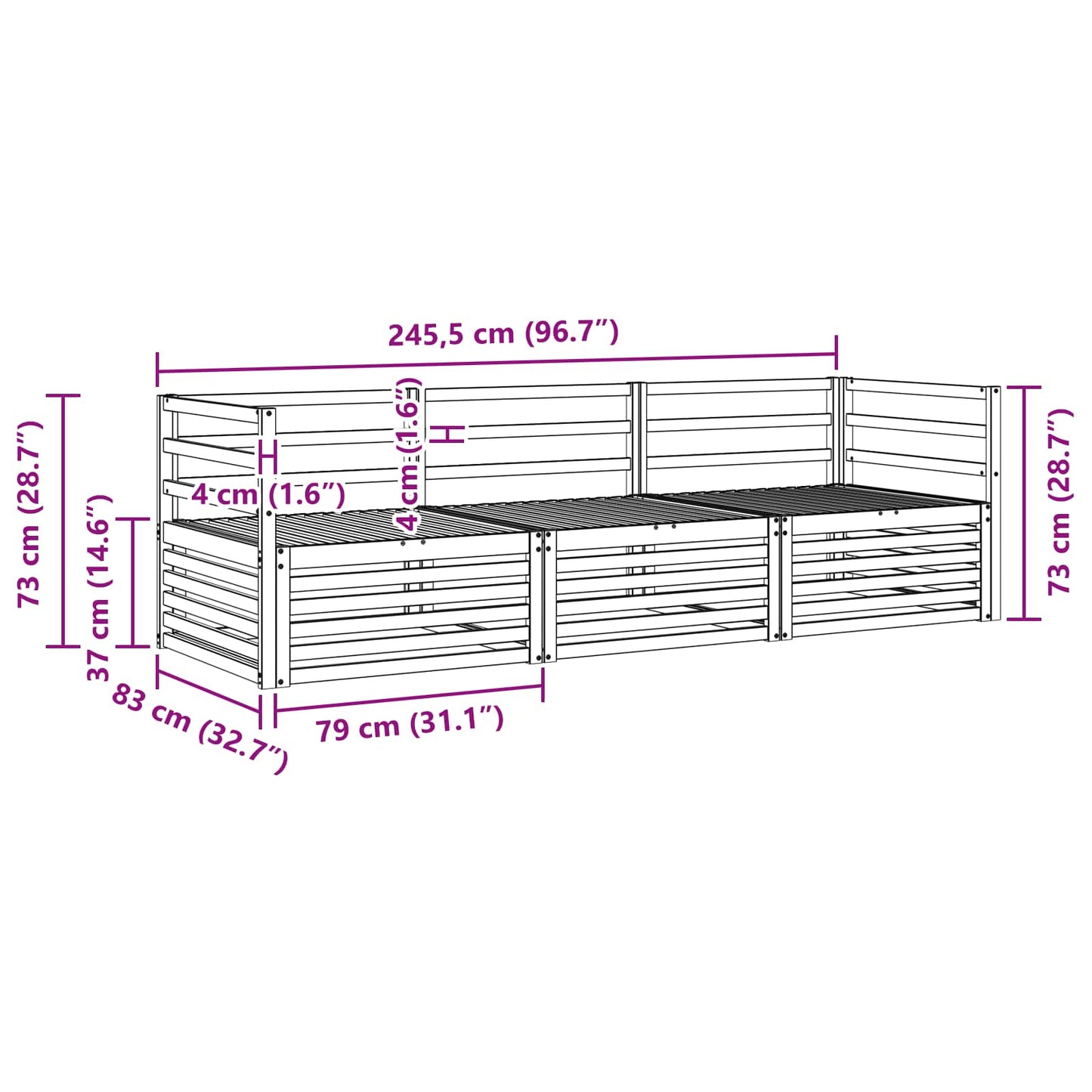 vidaXL Outdoor Sofa Set 3 pcs Natural Solid Acacia Wood