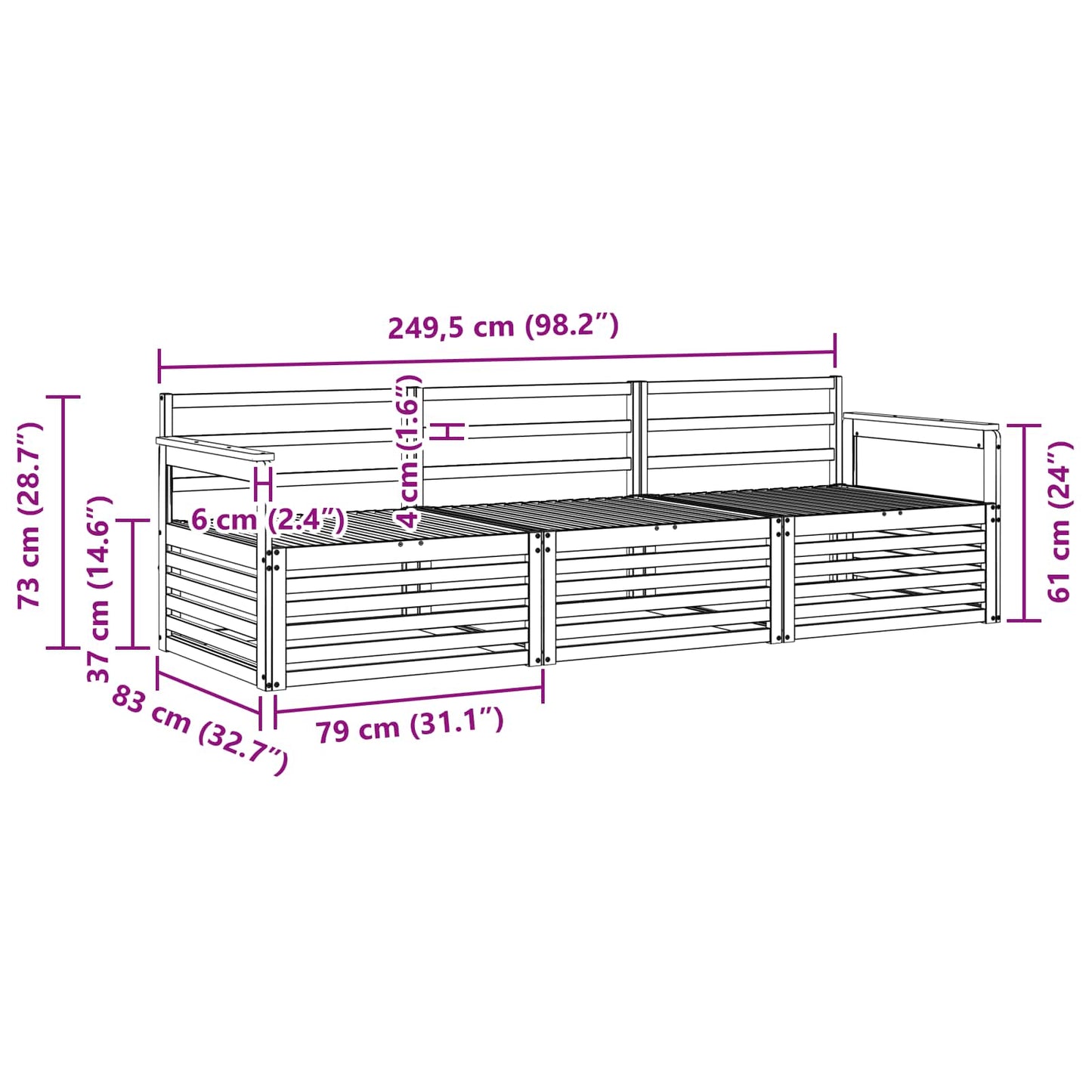 vidaXL Outdoor Sofa Set 3 pcs Natural Solid Acacia Wood