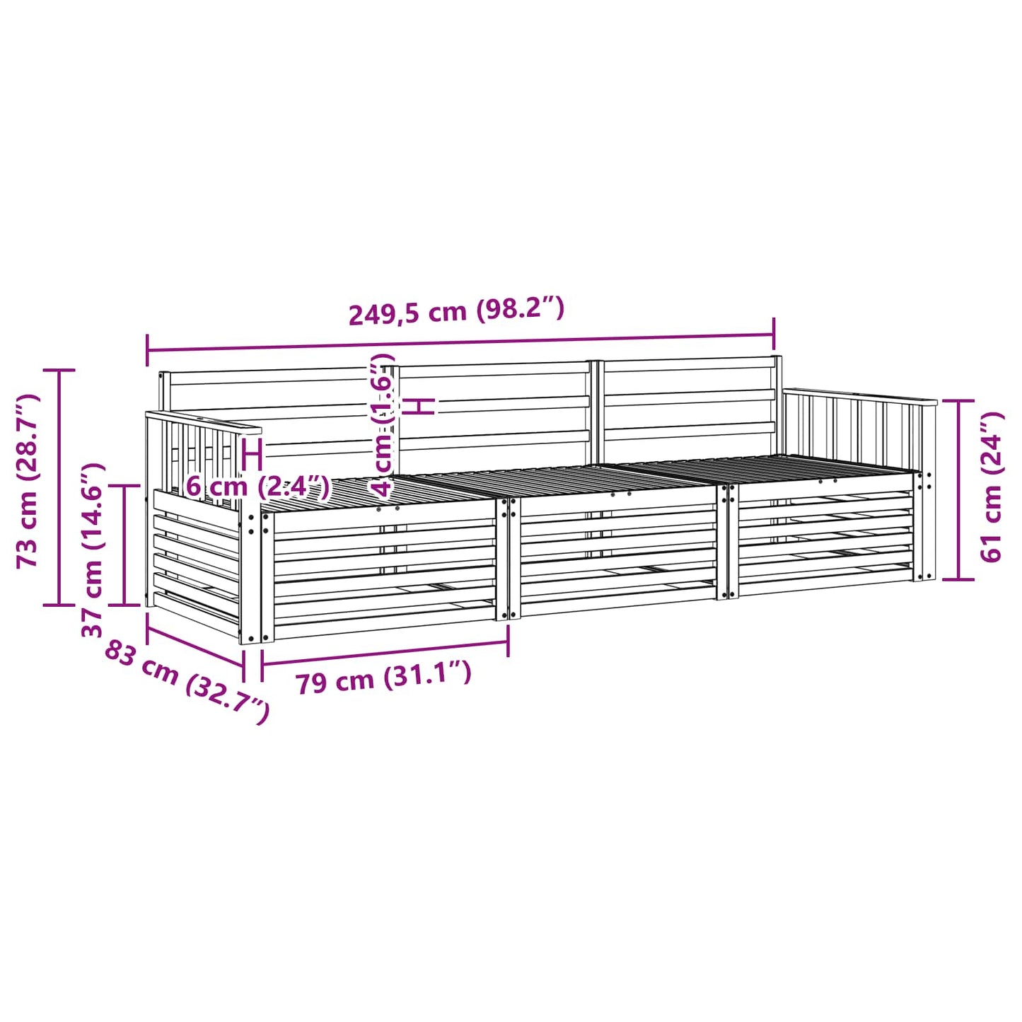 vidaXL Outdoor Sofa Set 3 pcs Natural Solid Acacia Wood