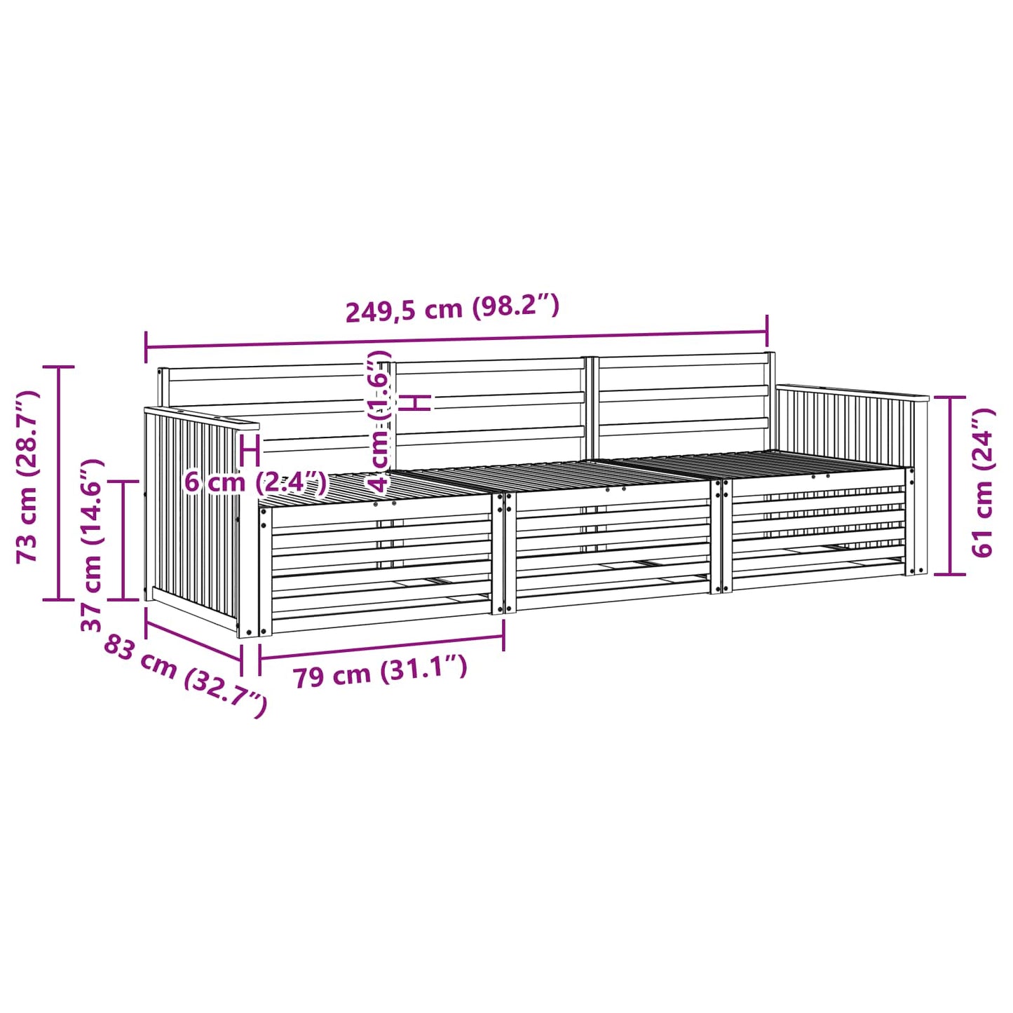 vidaXL Outdoor Sofa Set 3 pcs Natural Solid Acacia Wood