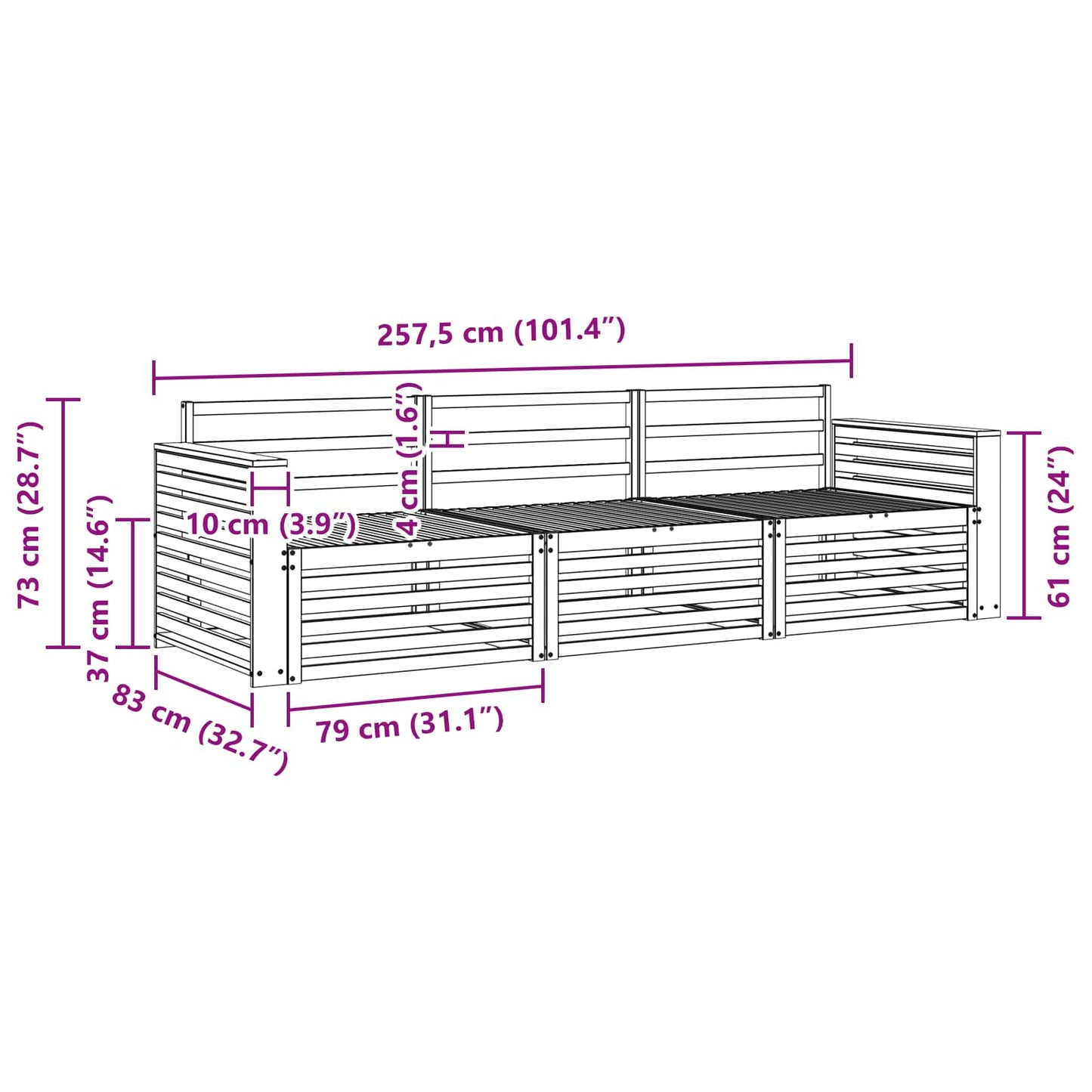 vidaXL Outdoor Sofa Set 3 pcs Natural Solid Acacia Wood