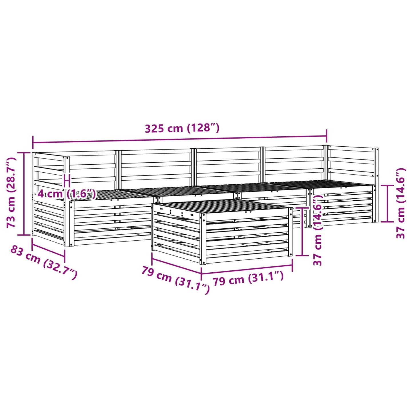 vidaXL Outdoor Sofa Set 5 pcs Natural Solid Acacia Wood
