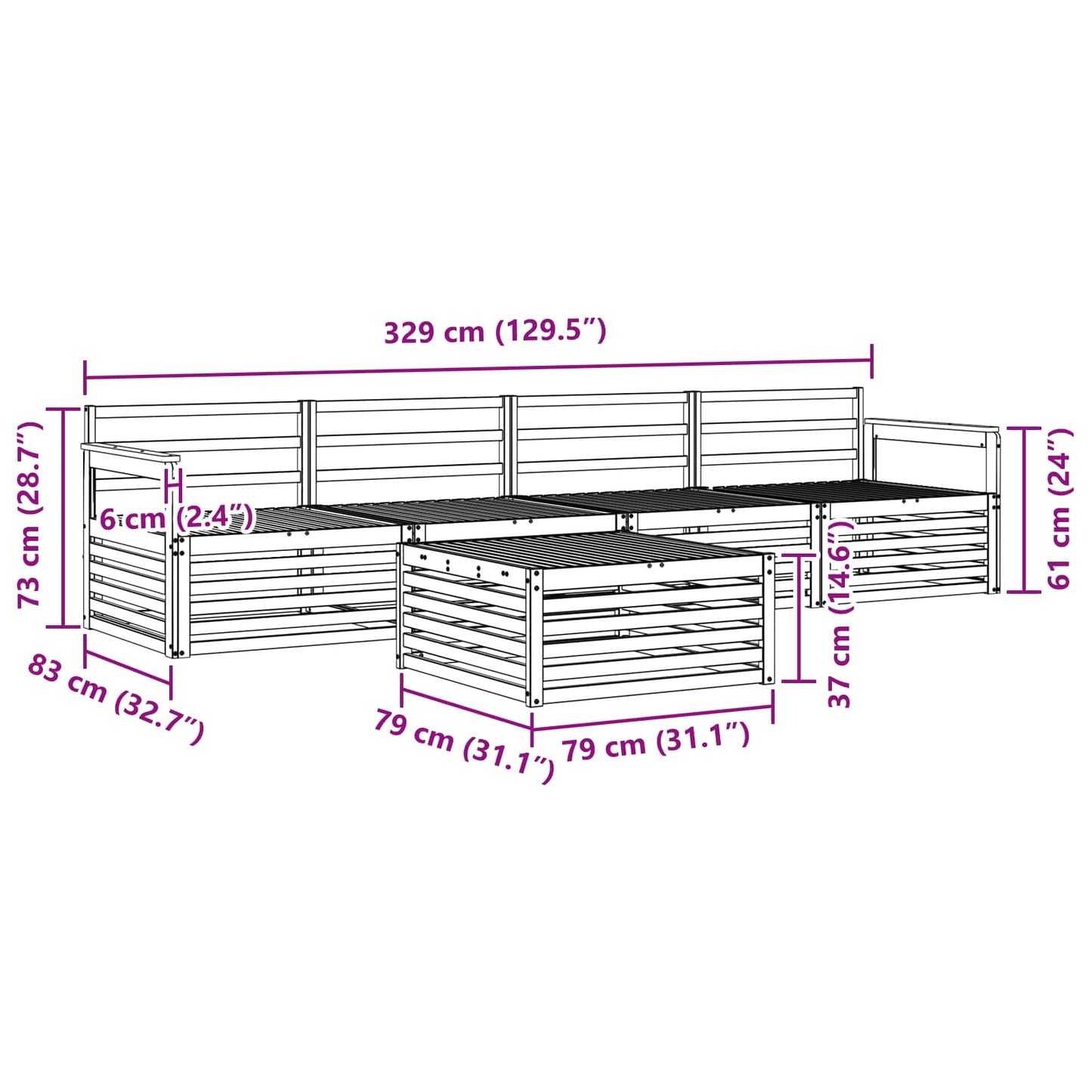 vidaXL Outdoor Sofa Set 5 pcs Natural Solid Acacia Wood