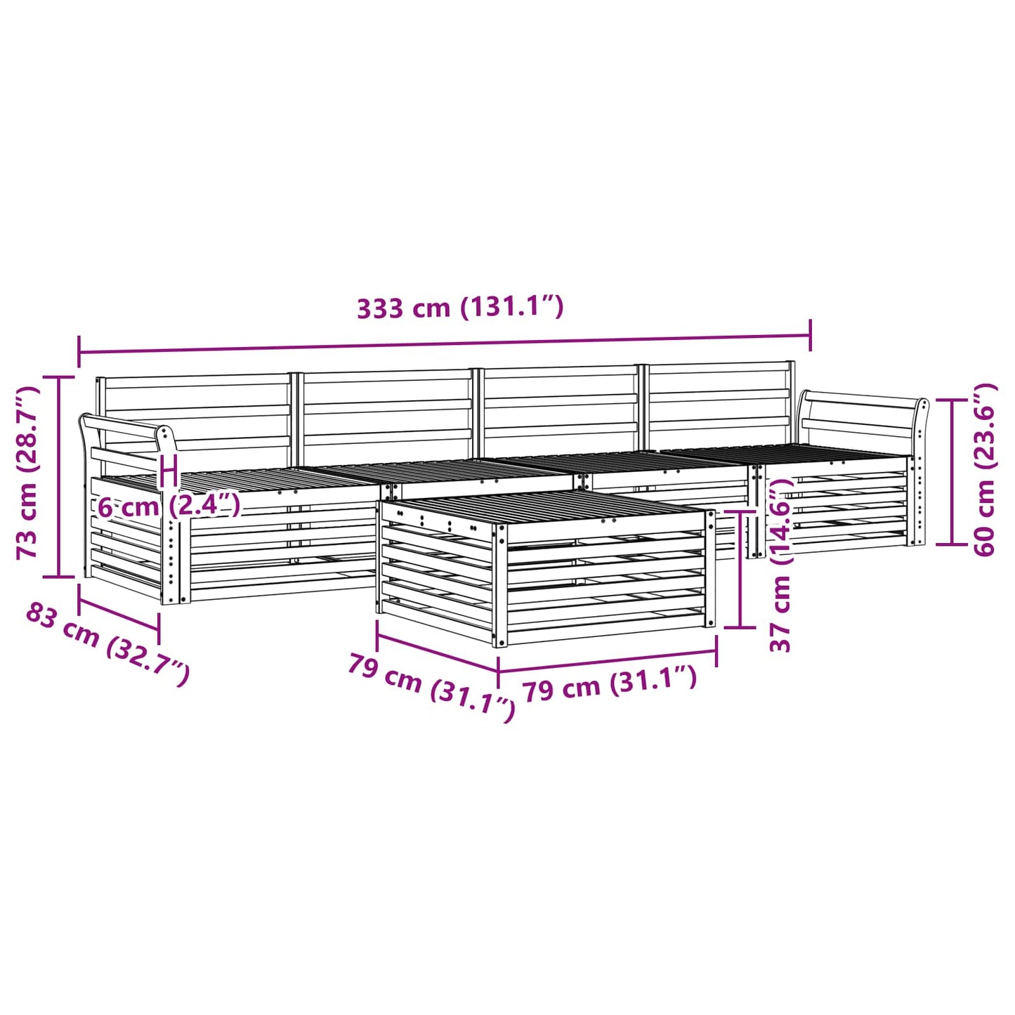 vidaXL Outdoor Sofa Set 5 pcs Natural Solid Acacia Wood